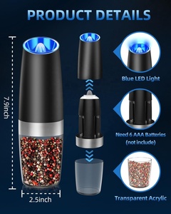 Nuova <span class=keywords><strong>casa</strong></span> portatile e cucina automatica Spice Mill gravità elettrico pepe e sale Set con Led blu - Product Image 4