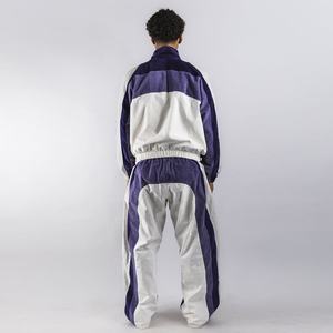 Ensemble survêtement personnalisé de luxe en velours côtelé, veste zippée courte à rayures, couleur vintage, blocs de couleur, pantalon de survêtement et sweat-shirt - Product Image 4
