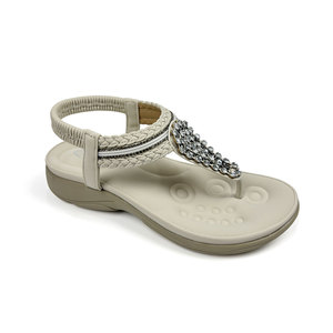 <span class=keywords><strong>Sandali</strong></span> QKQ con strass a grappolo e cinturino intrecciato, da donna, con zeppa bassa, slingback, stile boho, comodi per l'estate - Product Image 1