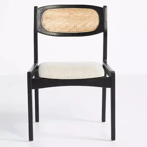 现代设计椅子室内家具亚麻混纺坐垫腰背全配实木餐椅