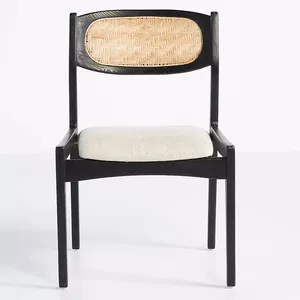 Modern Design Chair Indoor Furniture Linen Blend Cushion Caned Back All-Match Solid Oak Wood Dinning Chairs