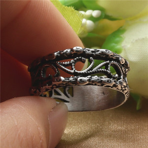 European American Style <b>Titanium</b> Steel Hollow <b>Ring</b> Plant Pattern Retro Silver Unisex Fashion Jewelry Gift - Product Image 4