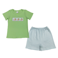 Ensemble de vêtements de chasse pour bébés garçons, chemise à rayures avec broderie de canards, manches courtes