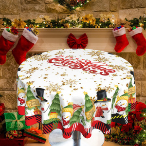 Kapalı ve açık ev festivali dekor masa ayarları için noel baba tasarımları içeren 150cm noel tema yuvarlak masa örtüsü - Product Image 1