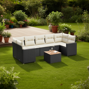 Juego de Sofás de Jardín de 8 Piezas en Poliratán Negro, Muebles de Exterior con Materiales Resistentes a los Rayos UV - Product Image 3