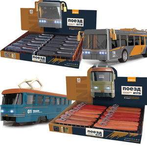 Modellino in Metallo di <span class=keywords><strong>Tram</strong></span> e Treno Russo Apribile con Luci e Musica, Funzione Pull-Back - Product Image 1