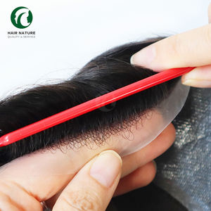 Tupé de Base de diseño para hombres, Unidad de cabello de línea de pelo <span class=keywords><strong>Invisible</strong></span>, cabello humano indio, encaje en V y sistema de cabello PU, novedad de <span class=keywords><strong>2022</strong></span> - Product Image 4