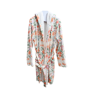 Soft Floral Printed Hooded Bathrobe Double Sided Sherpa Lined Absorbent Home Robe Women Casual Loungewear Spa Holiday Gift