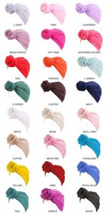 Wholesale Womens Ethnic Polyester Big Flower Turban Beanie Elegant Cap Plain <b>Head</b> <b>Wrap</b> Outdoor Stretch Long Scarf - Product Image 6