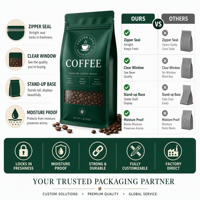 Sacs à café en vrac de qualité alimentaire pour café moulu, imprimés sur mesure, 12 oz, avec valve unidirectionnelle, pour thé, produits secs, café