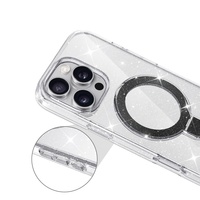 Anneau en métal support Bling paillettes magnétique étui de charge sans fil pour iPhone 16 15 14 13 12 11 Plus Pro Max clair antichoc couverture