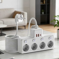 Multiprise EU 4 prises avec 2 ports USB (charge rapide 20W), 4 interrupteurs indépendants, rallonge 2M pour bureau et usage quotidien