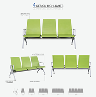 Chaise d'attente de luxe moderne à deux places avec assise en PU et accoudoirs et pieds en acier pour arrêt de bus, gare, aéroport et banque