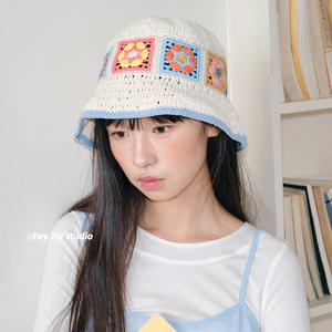 Korean Style Customizable Hand <strong>Crocheted</strong> Colorful Fisherman Hat, <strong>Summer</strong> Versatile, Face Enhancing Basin Hat <strong>for</strong> Women - Product Image 1