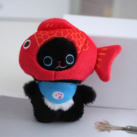 Pendentif figurine mini chat mignon, dessin animé et adorable porte-clés en forme de chat tête de poisson en peluche jouets en peluche en gros