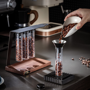 Présentoir à Grains de Café Magnétique avec Bocal en Verre et Base en Bois pour Usage Domestique ou en Café - Product Image 4