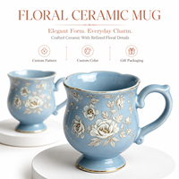 Taza de Café de Cerámica Europea con Base, Taza de Té de Porcelana con Estampado Floral, Decoración Elegante para el Hogar, Logotipo Personalizado, Regalo, Venta al por Mayor Directa de Fábrica