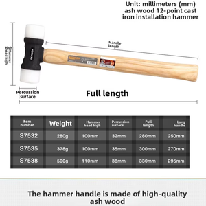 Marteau de <span class=keywords><strong>machiniste</strong></span> industriel à tête en acier au carbone et nylon, avec manche en bois ciré blanc, pour le travail du cuir, la sculpture, l'installation DIY, OEM, 330 mm - Product Image 3