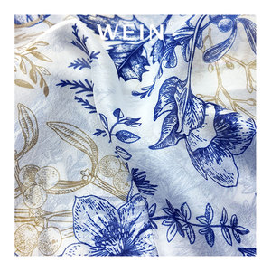 WI-Q04 maßge schneiderte elegante blaue Blumen gedruckt Großhandel Organza Satin Stoff für Kleid