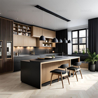 Armoires de Cuisine en Bois Massif Mélaminé avec Îlot, Design Moderne de Luxe Standard Australien, Fabricant Chinois Abordable