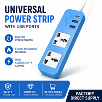 Regleta de Cobre Azul Puro 5 en 1, 2 Tomas Universales, 2 Puertos USB, 20A 220V/110V IP44, Enchufe de Extensión Industrial, Cable de 2m