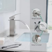 Robinet cascade moderne et minimaliste en acier inoxydable 304 chromé à trou unique, avec poignée unique, eau froide et chaude, vente en gros
