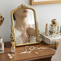Miroir à cadre en bois de style baroque vintage européen Miroir de dressing arqué sculpté Miroir de table mural pour chambre à coucher