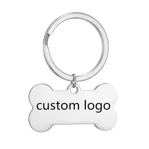 Piatti per cani in acciaio inossidabile ciondolo vuoto in metallo con incisione logo, regalo pubblicitario logo personalizzato bone pet identity Dog tag portachiavi