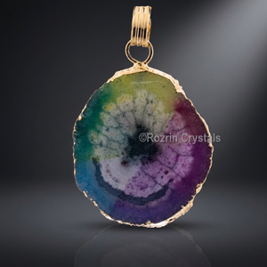 Colgante de Cristal de Cuarzo Rozrin, Chapado en Oro, Tallado, Estilo Bohemio, Amuleto Religioso, Joyería de Piedra Natural Multicolor, Unisex - Product Image 3