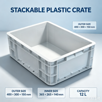 Bac de manutention robuste à base renforcée, boîte en plastique norme UE, conteneur Euro empilable, bac de rangement en plastique pour pièces industrielles