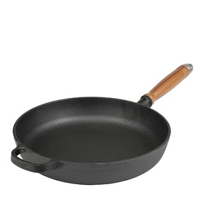 Sartén <span class=keywords><strong>de</strong></span> <span class=keywords><strong>hierro</strong></span> <span class=keywords><strong>fundido</strong></span> antiadherente con mango <span class=keywords><strong>de</strong></span> madera <span class=keywords><strong>de</strong></span> nogal, utensilio redondo para freír, 28CM, presazonado, <span class=keywords><strong>precio</strong></span> <span class=keywords><strong>de</strong></span> fábrica - Product Image 1