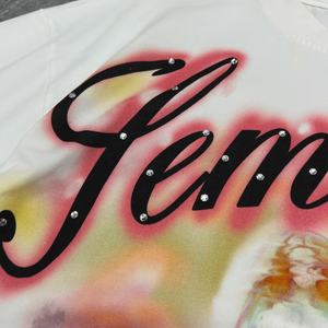 เสื้อยืดผ้าฝ้าย 100% หนานุ่ม ขอบดิบ ดีไซน์หรูหรา ตกแต่งด้วยคริสตัลสั่งทำพิเศษ พิมพ์ลายกราฟิกขนาดใหญ่ สำหรับผู้ชาย - Product Image 3