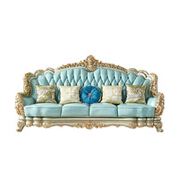 Canapé en cuir véritable de style européen, ensemble en forme de U de 124 pièces, couleur champagne, bois massif, détails sculptés double face, éponge