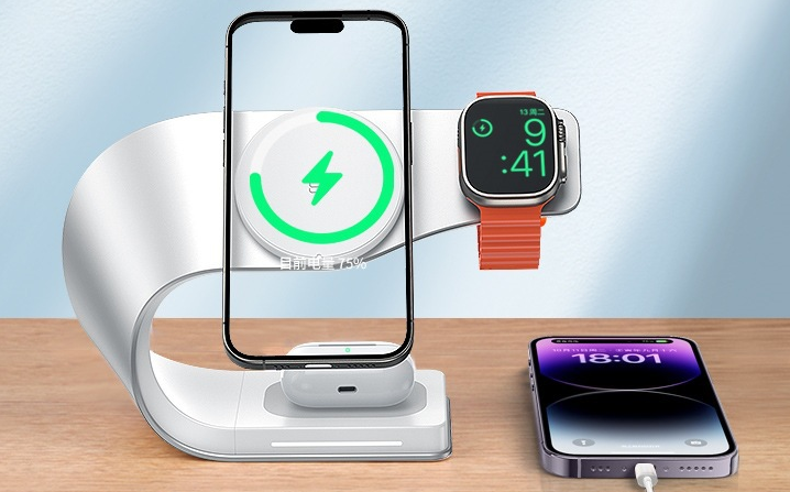 ชุดออโรร่าสีเงินแบบสี่ในหนึ่งชุดพร้อมหัวชาร์จเร็ว PD 20W