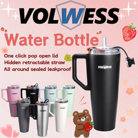 Gobelet isotherme en acier inoxydable simple, personnalisable, avec poignée ergonomique, pour café glacé, utilisation en camping, brosse de nettoyage incluse