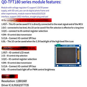1.8 นิ้วซีเรียล SPI TFT LCD โมดูลจอแสดงผล PCB อะแดปเตอร์ IC 128x160 ดอทเมทริกซ์ 3.3V 5V IO SD ซ็อกเก็ต ST7735R ไดร์เวอร์ไอซี - Product Image 6