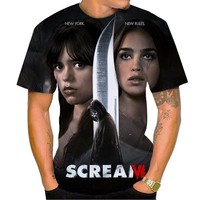 Scream Film 3D-Gedrucktes Strick-T-Shirt für Herren Kurzarm 100% Polyester Regular Fit Lässiges Horror-Geister-Design Sommer-Mode