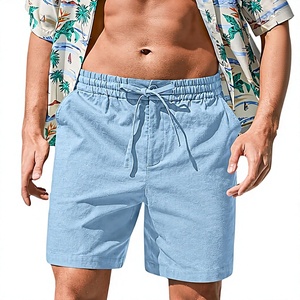 Shorts en coton et lin pour hommes, personnalisables avec logo, vente directe OEM, décontractés, avec cordon de serrage, entrejambe de 7 pouces, extensibles, pour l'été et la plage - Product Image 6