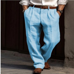 Pantalones anchos de mezcla de lino informales para hombre, pantalones holgados y cómodos de cintura alta, a la moda - Product Image 6