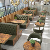 Meubles commerciaux anciens pour fast-food Salon double places en cuir pour restaurant sectionnel Cabine de canapé en bois