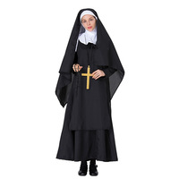 Costume de nonne noir pour femme adulte, robe de scène avec croix, chapelet et masque facial pour Halloween ou théâtre