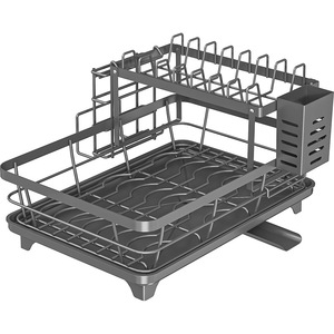 Escurridor de Platos de Doble Capa de Acero Inoxidable con Soporte para Utensilios y Tabla de Cortar para Encimera de Cocina - Product Image 1