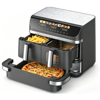 Friteuse à air à double panier, 3 zones indépendantes avec commandes séparées, 8 programmes prédéfinis, grande capacité, cuisson sans huile, facile à nettoyer