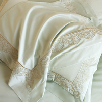 Parure de lit en satin de coton à fibres longues 100S, broderie botanique vert matcha, ensemble de 4 pièces avec housse de couette, qualité certifiée OEKO-TEX