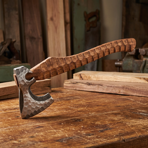 Custom Hand Forged Viking Bearded <b>Axe</b> Carbon Steel Camping Hatchet with Carved Wooden <b>Handle</b> Leather Sheath OEM ODM Wholesale - Product Image 3