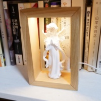 Statue d'Ange en Résine à Cadre en Bois, Veilleuse Religieuse, Lumière Décorative Catholique Chrétienne, Intensité Variable, Alimentation USB