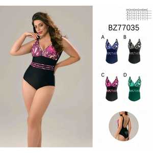 Costume da bagno intero da donna taglie forti con scollo a V, arricciato, controllo pancia, senza schienale, per l'estate, all'ingrosso, nuovo BZ77035 - Product Image 1