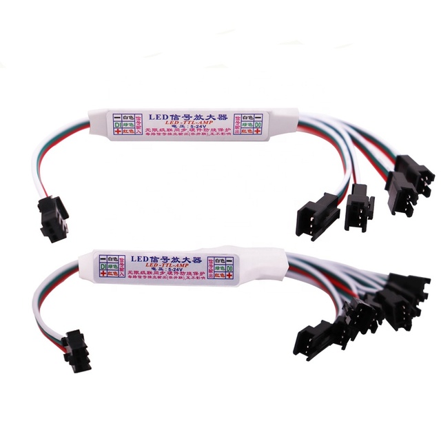 Mini TTL SPI Signal Amplifier Repeater for WS2812B WS2811 16703 SK6812 RGBIC Addressable LED Strip String Module 1 to 4/8 5-24V