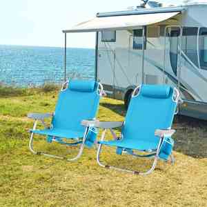Silla de Playa Plegable Portátil con Respaldo de 5 Posiciones, Bolsa de Almacenamiento, Bolsillo Lateral, Barra para Toallas y Reposacabezas - Product Image 2