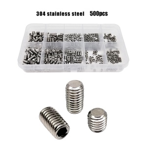 500 Cái/hộp M2.5 M3 M4 304 Thép Không Gỉ DIN913 Đen Hex Hexagon Ổ Cắm Allen Flat Point Grub Bolt Set Vít Kit Hộp - Product Image 1